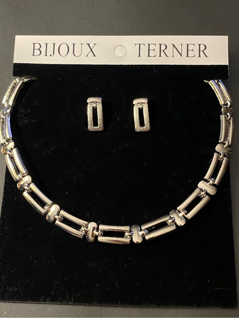 VTG Silver-Tone Chunky Necklace Chocker And Matching Earrings Set Bijoux Terner